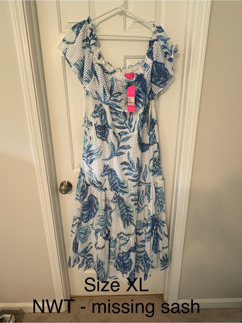 Lilly Pulitzer White Maxi Dress with Blue Floral Print